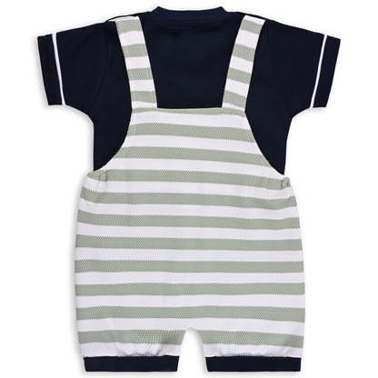 Baby Boys Striped and Printed T-Shirt and Shorts Dungaree Set