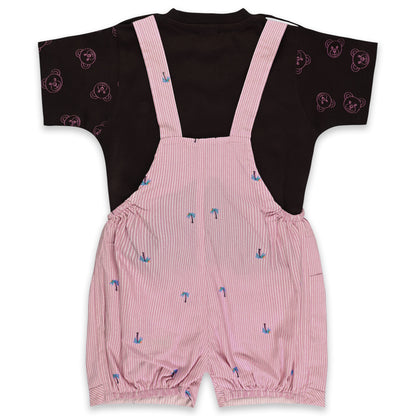 Baby Boys Printed and Applique T-Shirt and Shorts Dungaree Set