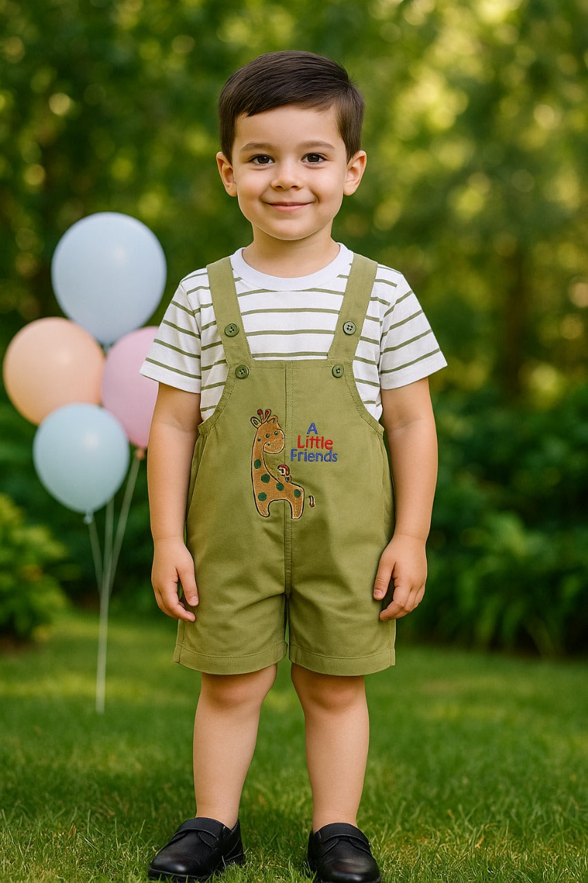 Baby Boys Striped T-Shirt and Shorts Dungaree Set