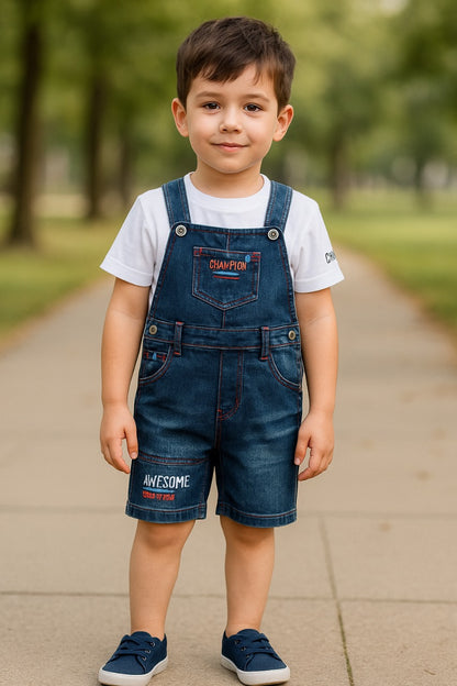 Baby Boys Printed T-Shirt and Shorts Dungaree Set
