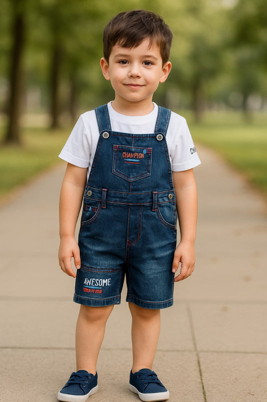Baby Boys Printed T-Shirt and Shorts Dungaree Set