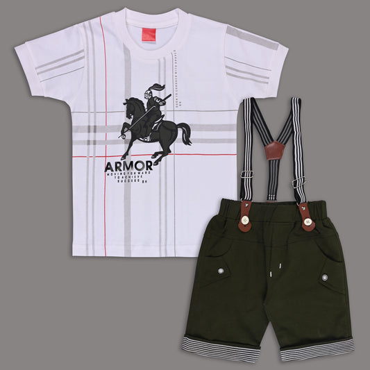 Boys Cotton Printed T-shirt and Suspender Dungaree Set btp837
