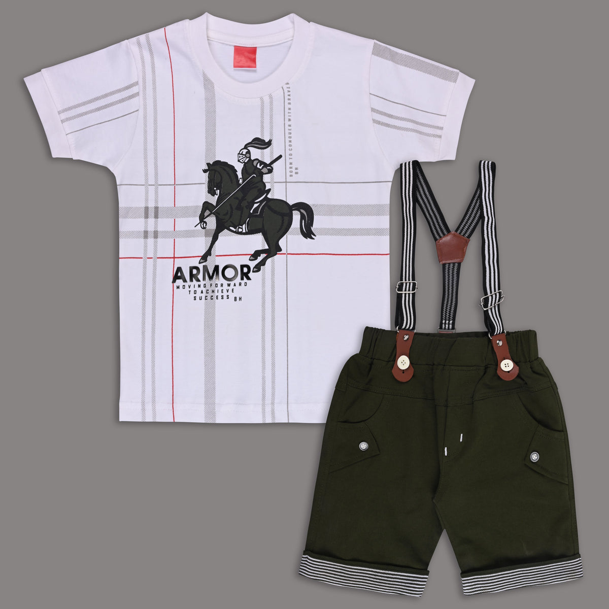 Boys Cotton Printed T-shirt and Suspender Dungaree Set btp837