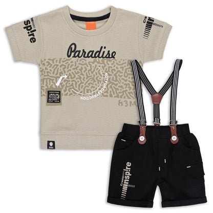 Boys Cotton Printed T-shirt and Suspender Dungaree Set btp838