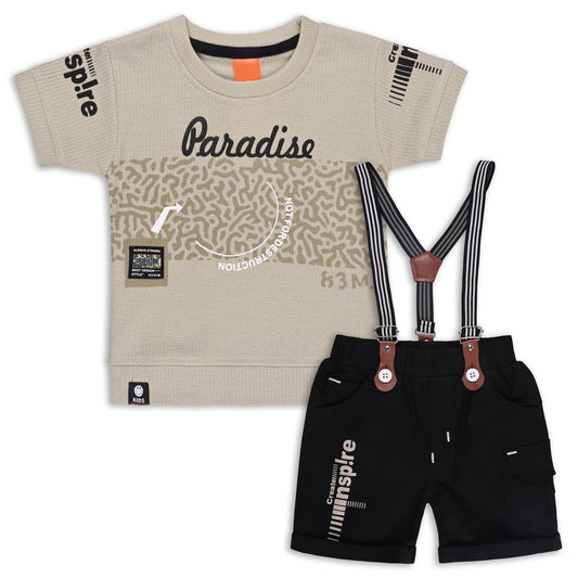 Boys Cotton Printed T-shirt and Suspender Dungaree Set btp838