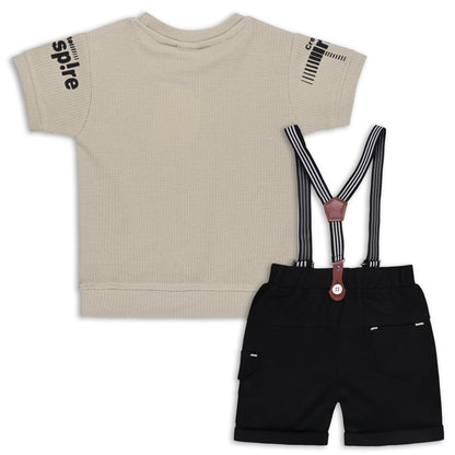 Boys Cotton Printed T-shirt and Suspender Dungaree Set btp838