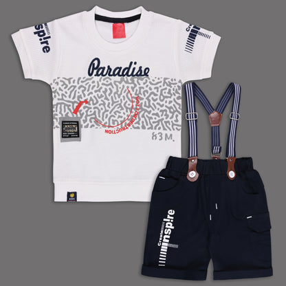 Boys Cotton Printed T-shirt and Suspender Dungaree Set btp838