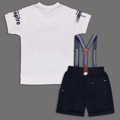 Boys Cotton Printed T-shirt and Suspender Dungaree Set btp838