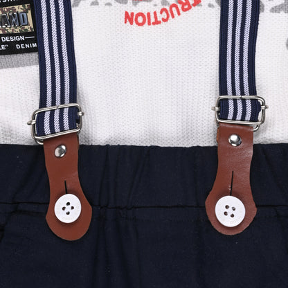 Boys Cotton Printed T-shirt and Suspender Dungaree Set btp838