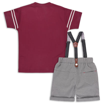 Boys Cotton Printed T-shirt and Suspender Dungaree Set