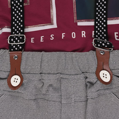 Boys Cotton Printed T-shirt and Suspender Dungaree Set