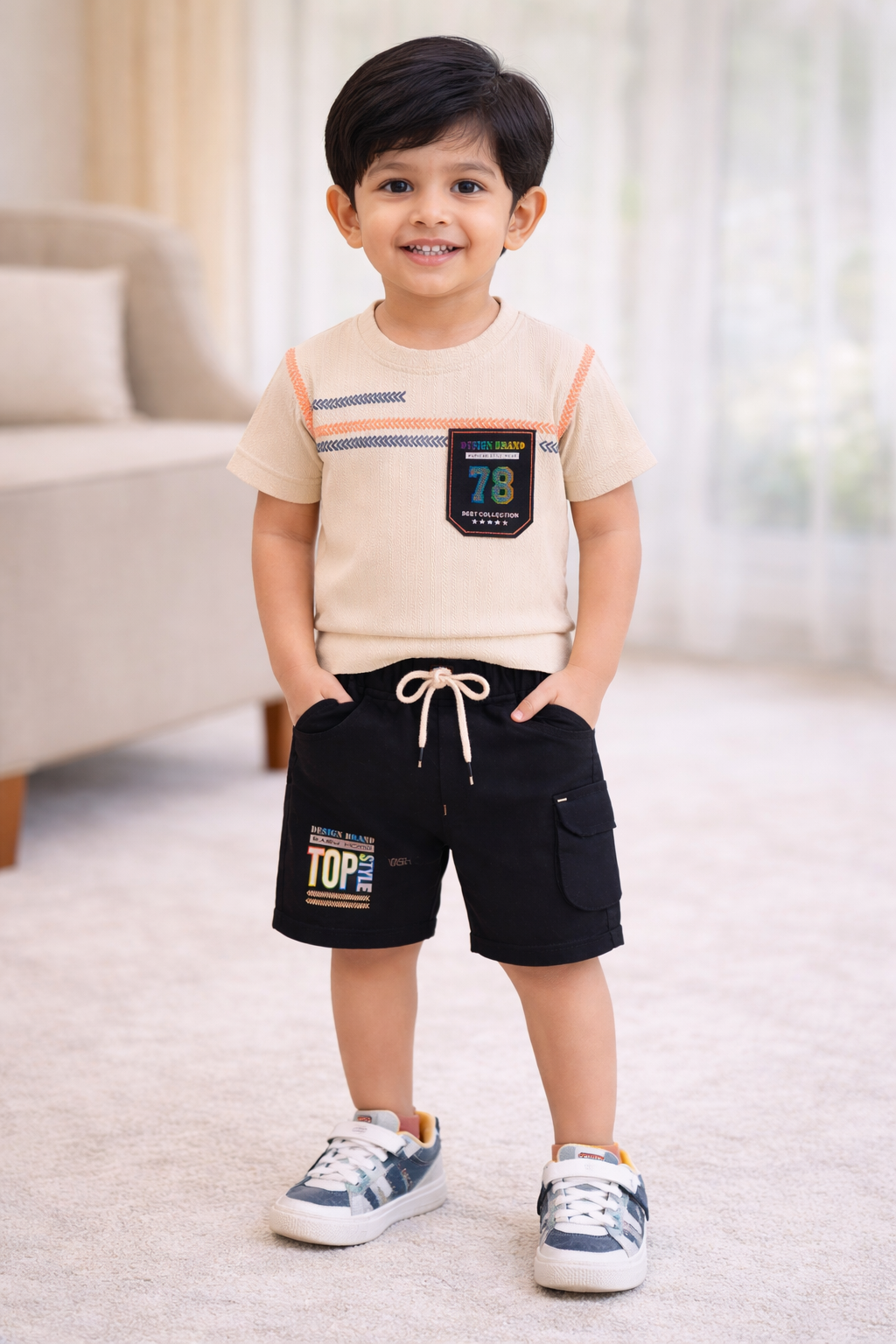 Boys Printed Cotton T-shirt and Shorts Casual Set