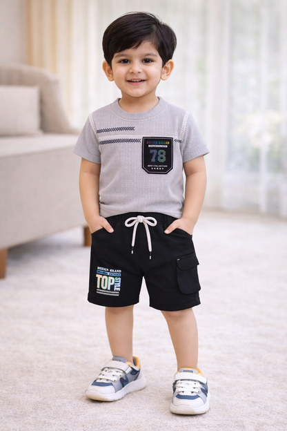 Boys Printed Cotton T-shirt and Shorts Casual Set