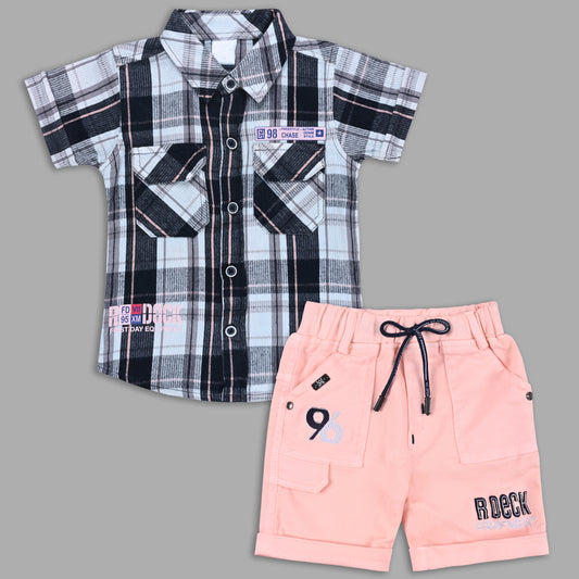 Boys Classic Checkered Print Cotton Shirt and Shorts Set