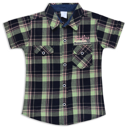 Boys Classic Checkered Print Cotton Shirt and Denim Shorts Set