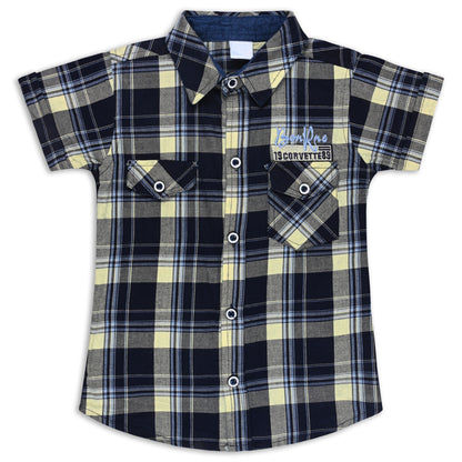 Boys Classic Checkered Print Cotton Shirt and Denim Shorts Set