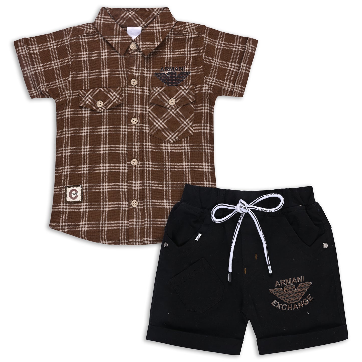 Boys Classic Checkered Print Cotton Shirt and Shorts Set