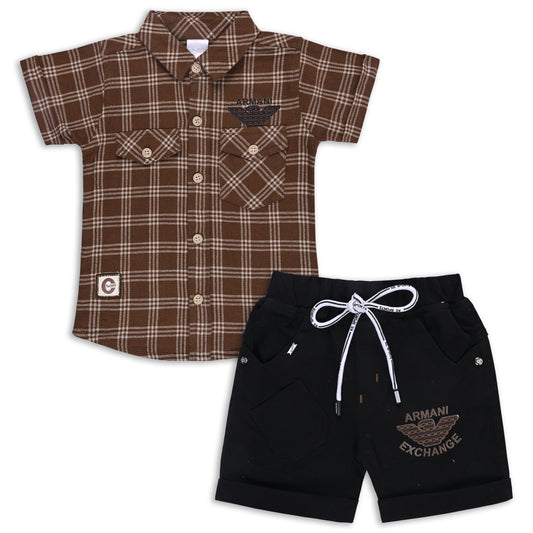 Boys Classic Checkered Print Cotton Shirt and Shorts Set