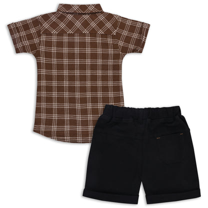 Boys Classic Checkered Print Cotton Shirt and Shorts Set