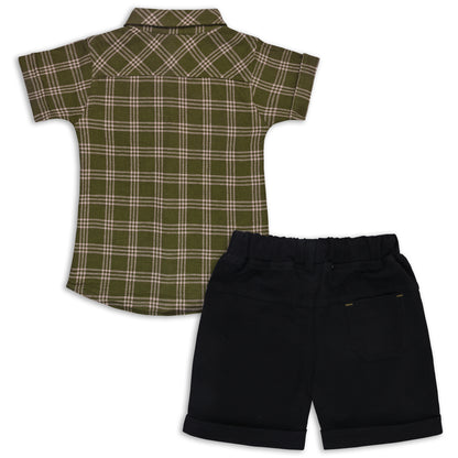 Boys Classic Checkered Print Cotton Shirt and Shorts Set