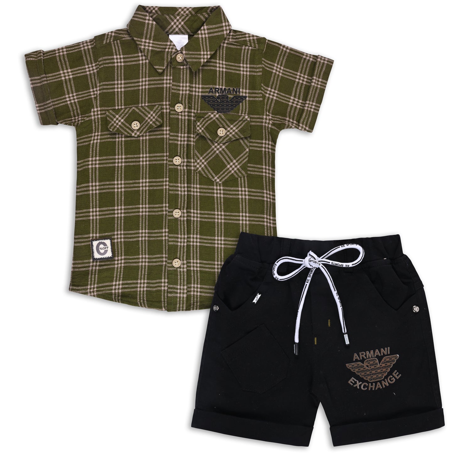 Boys Classic Checkered Print Cotton Shirt and Shorts Set