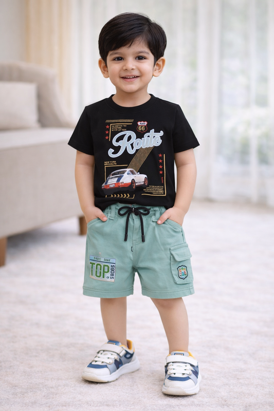 Boys Printed Cotton T-shirt and Shorts Casual Set