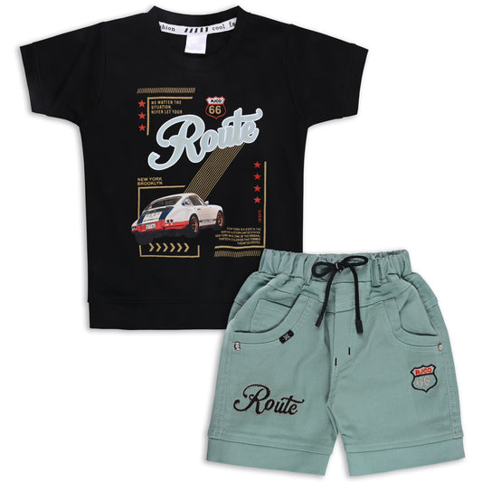 Boys Printed Cotton T-shirt and Shorts Casual Set
