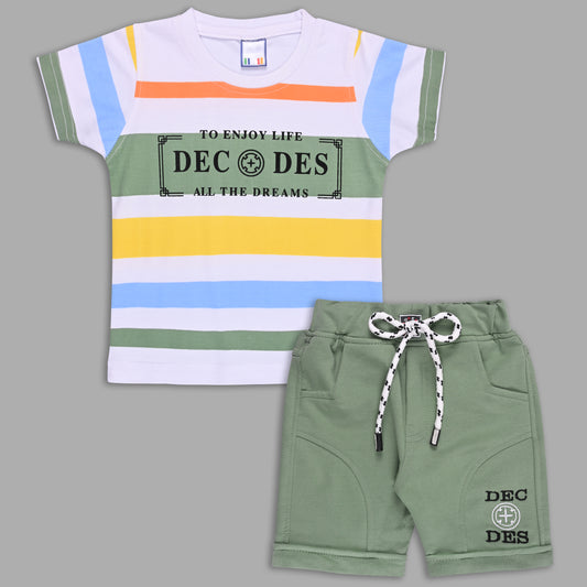 Boys Printed Cotton T-shirt and Shorts Casual Set btp846