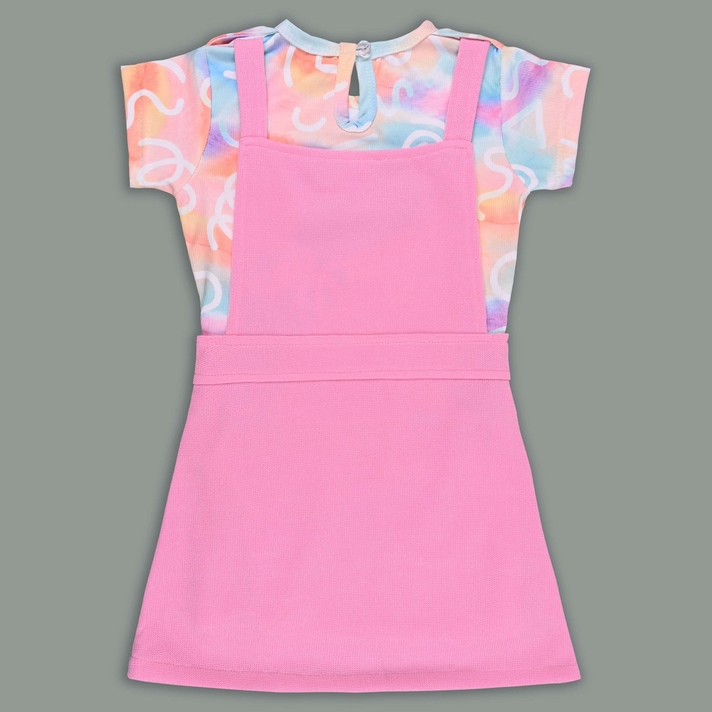 Girls Pastel Tie-Dye Print Cotton Top and Dungaree Set with Bloomers