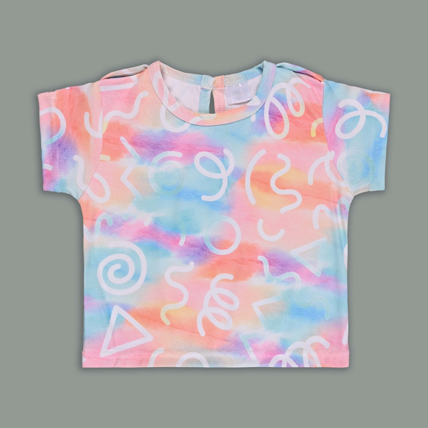 Girls Pastel Tie-Dye Print Cotton Top and Dungaree Set with Bloomers