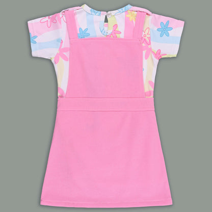 Girls Pastel Tie-Dye Print Cotton Top and Dungaree Set with Bloomers