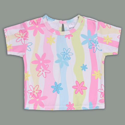 Girls Pastel Tie-Dye Print Cotton Top and Dungaree Set with Bloomers
