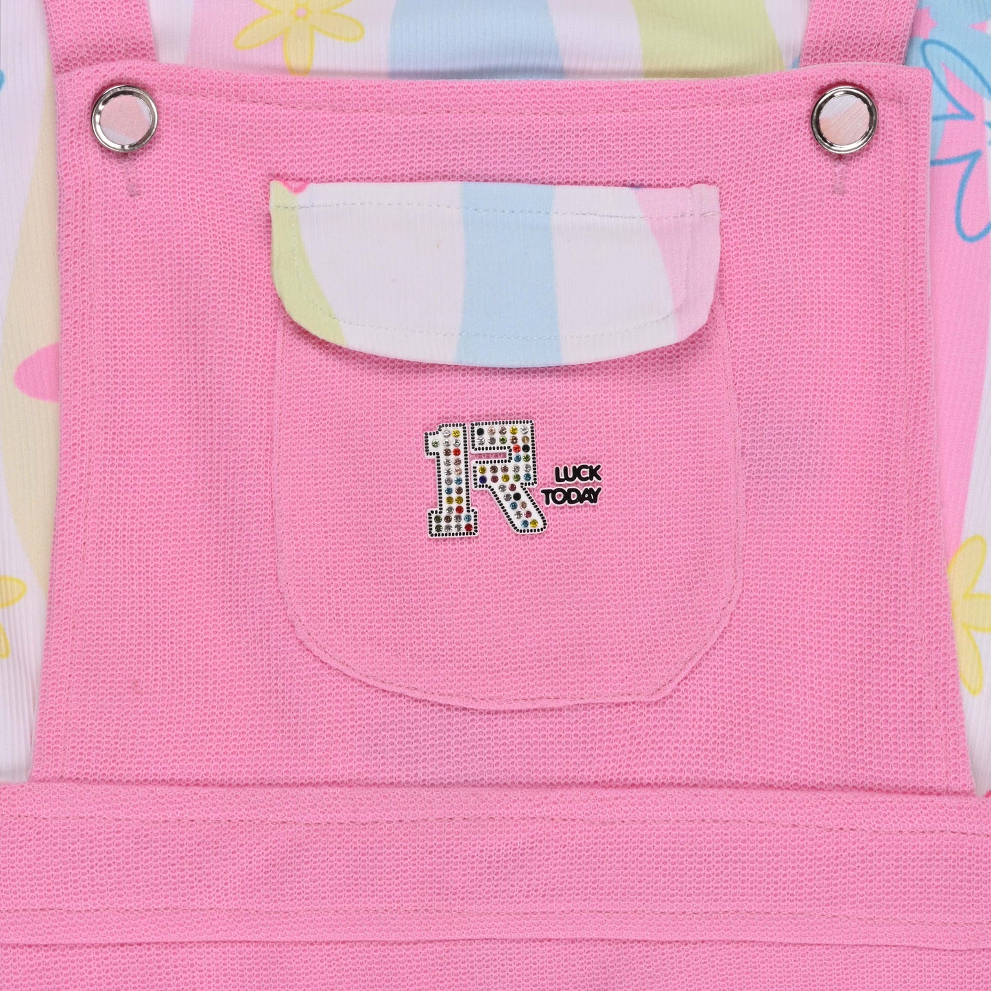 Girls Pastel Tie-Dye Print Cotton Top and Dungaree Set with Bloomers