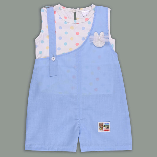 Girls Pastel Polka Cotton Tank Top with One-Shoulder Dungaree
