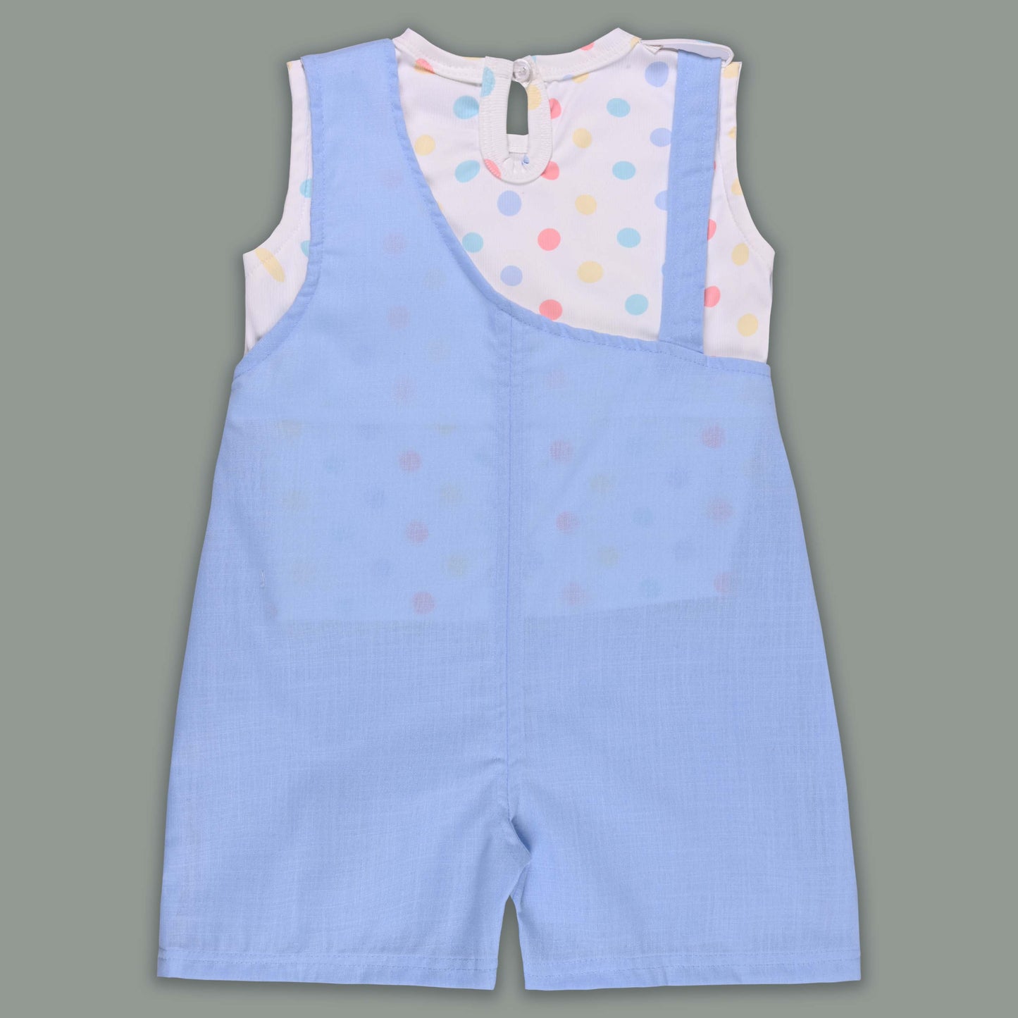 Girls Pastel Polka Cotton Tank Top with One-Shoulder Dungaree