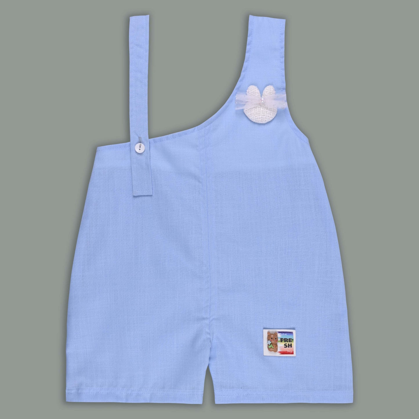 Girls Pastel Polka Cotton Tank Top with One-Shoulder Dungaree