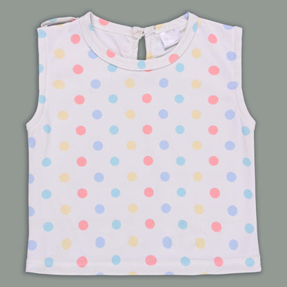 Girls Pastel Polka Cotton Tank Top with One-Shoulder Dungaree