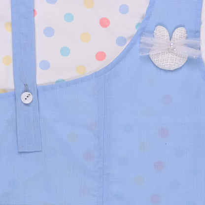 Girls Pastel Polka Cotton Tank Top with One-Shoulder Dungaree