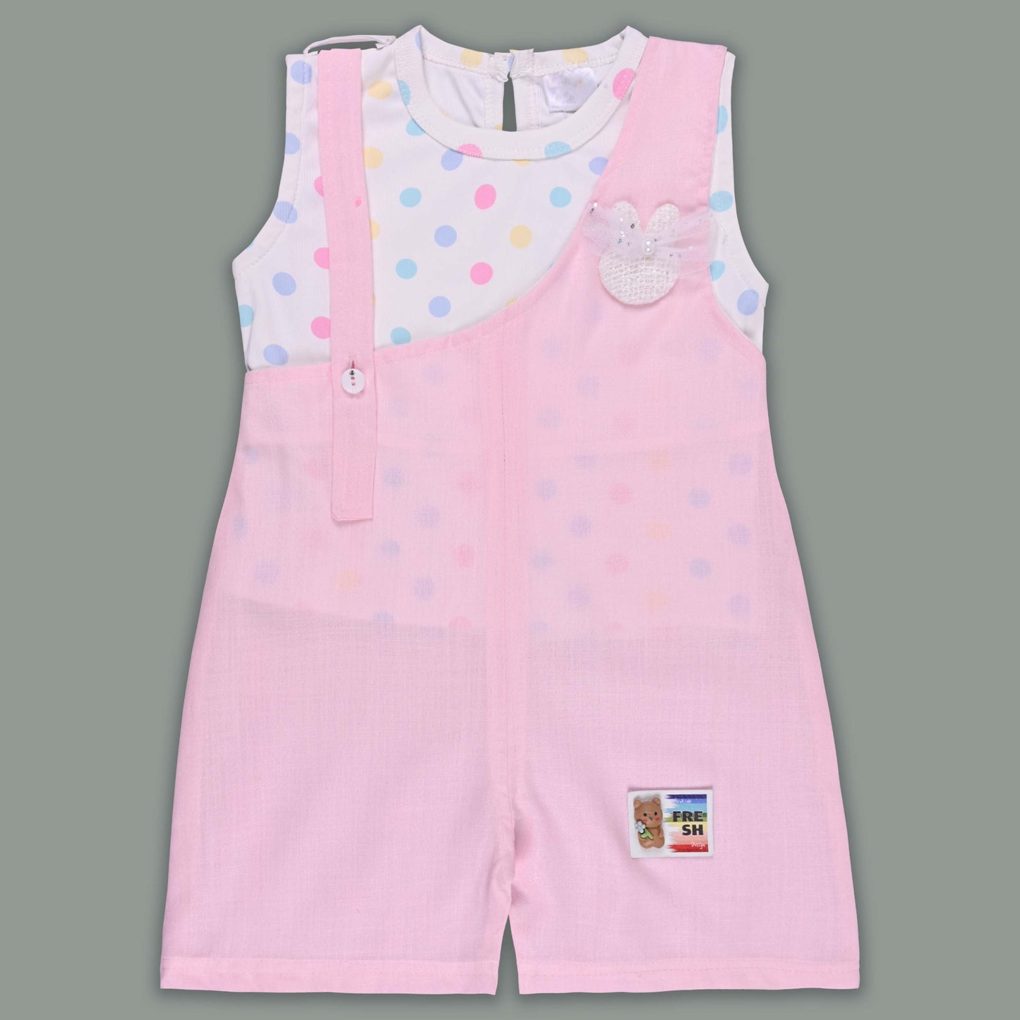 Girls Pastel Polka Cotton Tank Top with One-Shoulder Dungaree