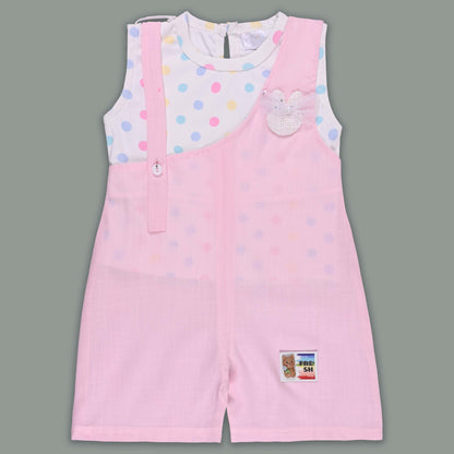 Girls Pastel Polka Cotton Tank Top with One-Shoulder Dungaree