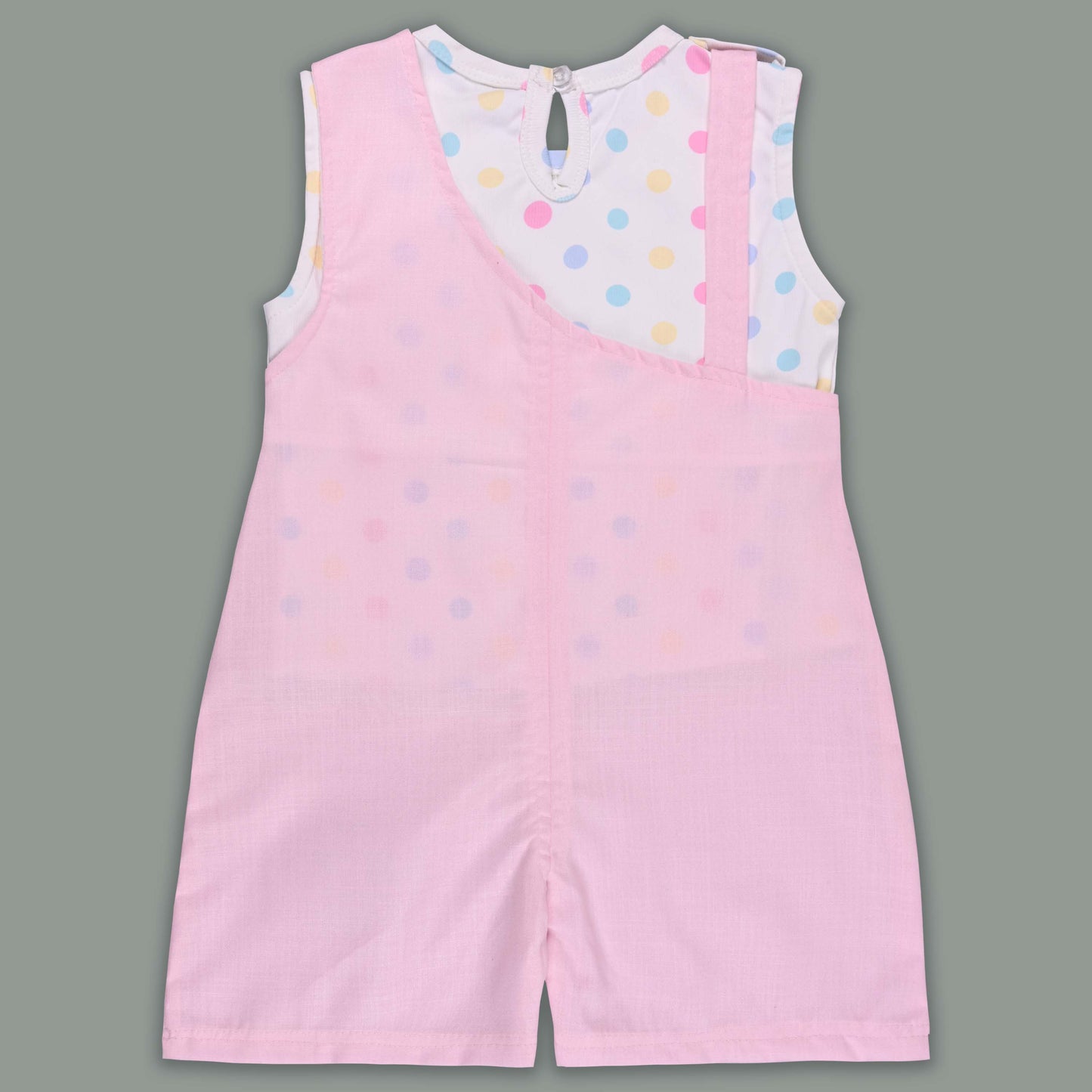 Girls Pastel Polka Cotton Tank Top with One-Shoulder Dungaree