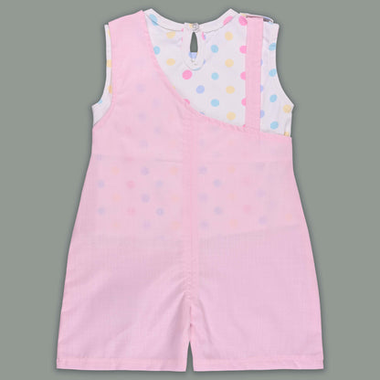 Girls Pastel Polka Cotton Tank Top with One-Shoulder Dungaree