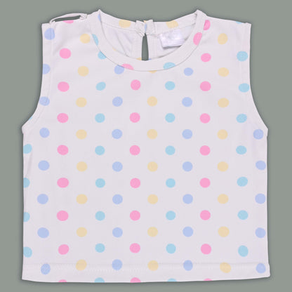 Girls Pastel Polka Cotton Tank Top with One-Shoulder Dungaree
