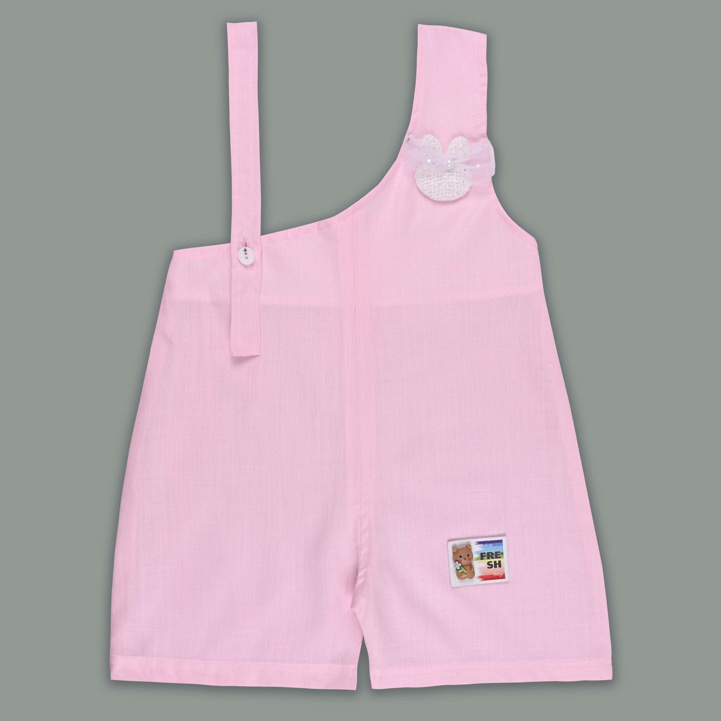 Girls Pastel Polka Cotton Tank Top with One-Shoulder Dungaree