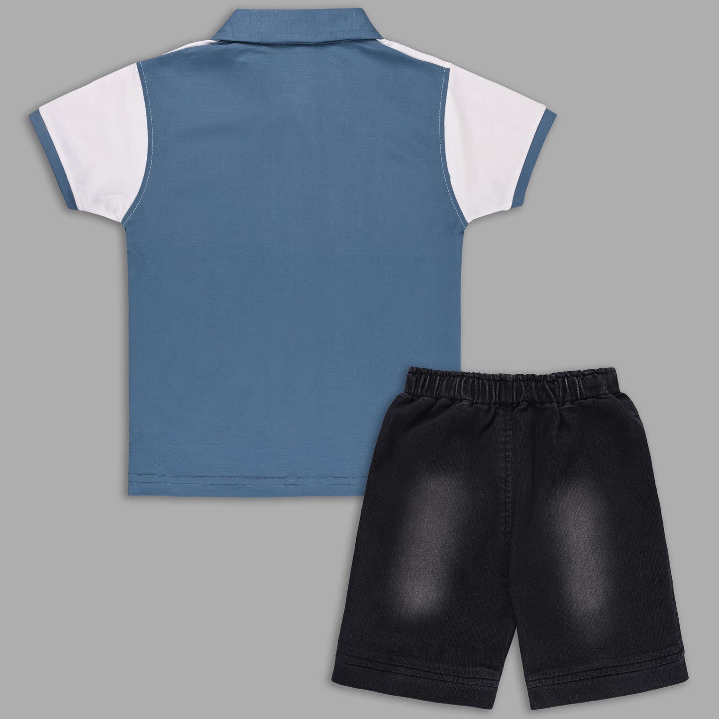Boys Colorblock Cotton Polo T-shirt with Denim Shorts