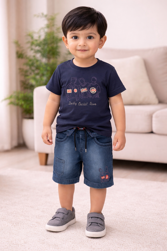 Boys Printed Cotton T-Shirt and Shorts Set