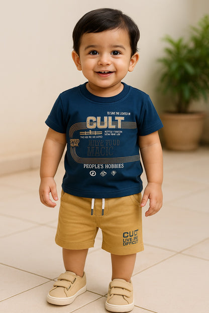 Boys Printed Cotton T-Shirt and Shorts Set