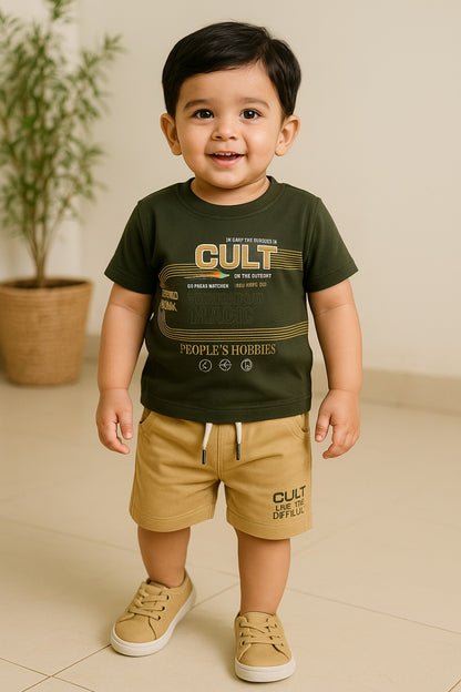 Boys Printed Cotton T-Shirt and Shorts Set
