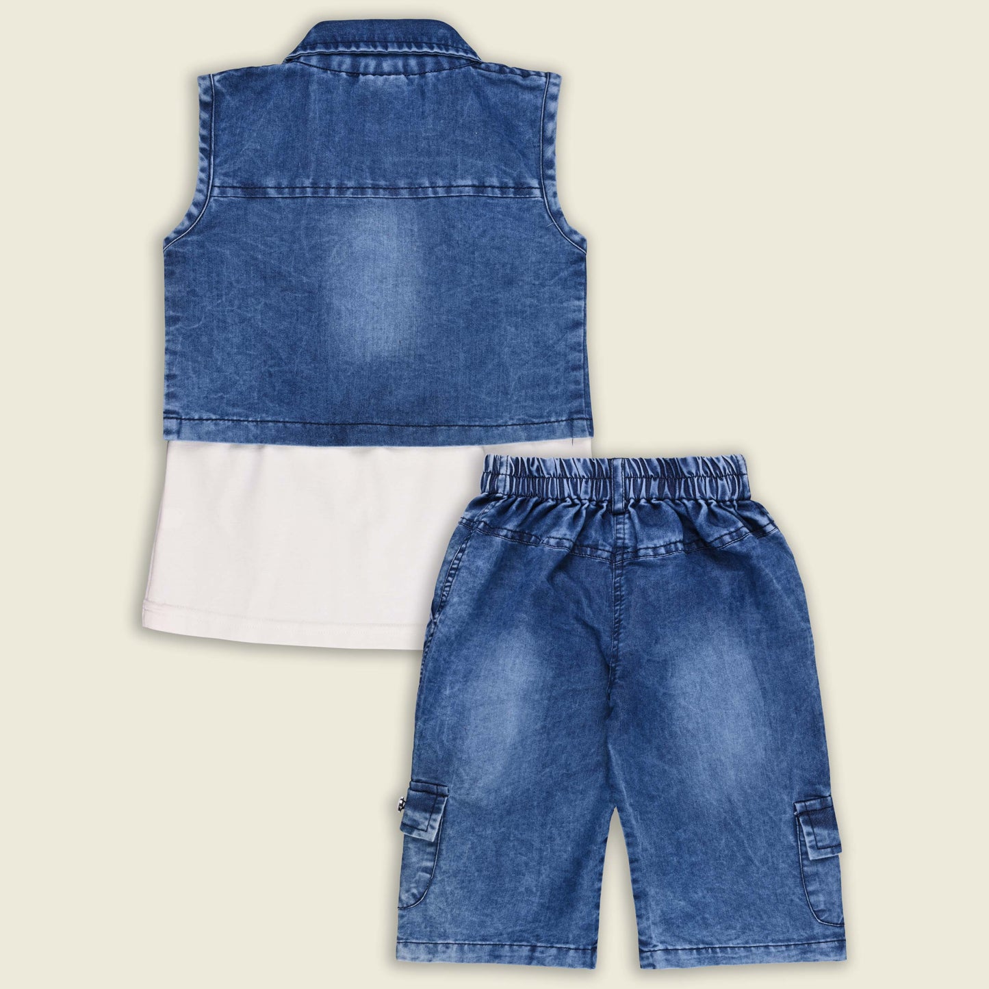 Girls Printed Spaghetti Top and Jeans with Denim Jacket