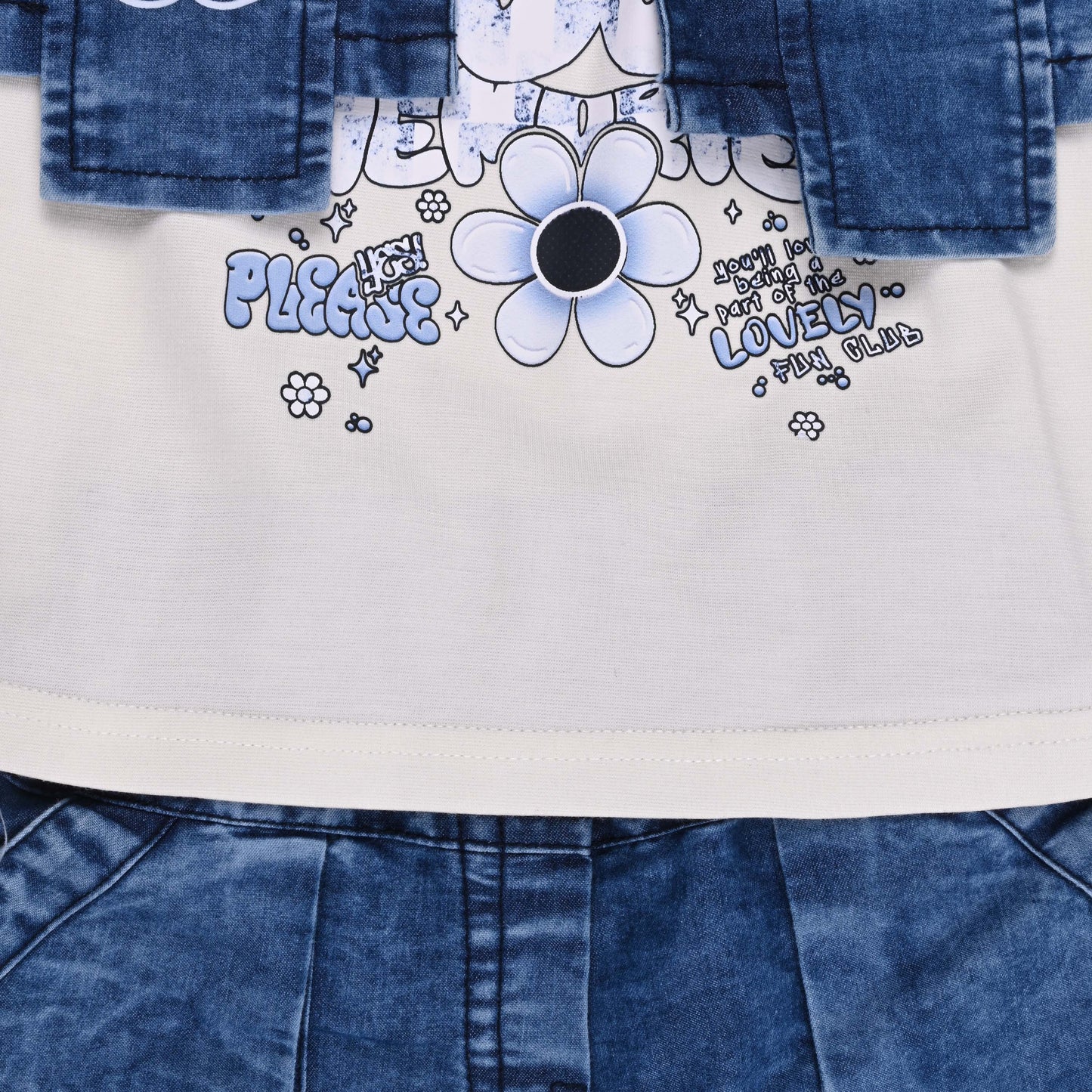 Girls Printed Spaghetti Top and Jeans with Denim Jacket